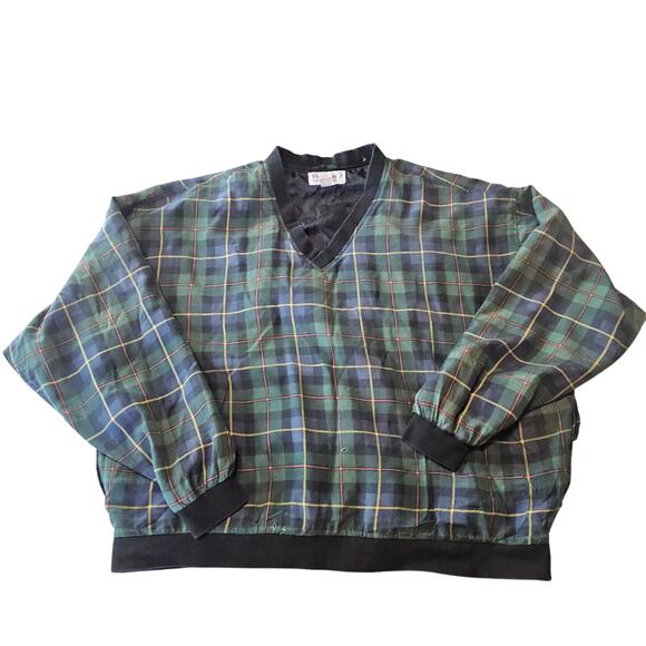 Vintage Walker Brothers Golf Plaid Silk Windbreaker Jacket V-neck Men's XXL 3401 - Picture 1 of 8